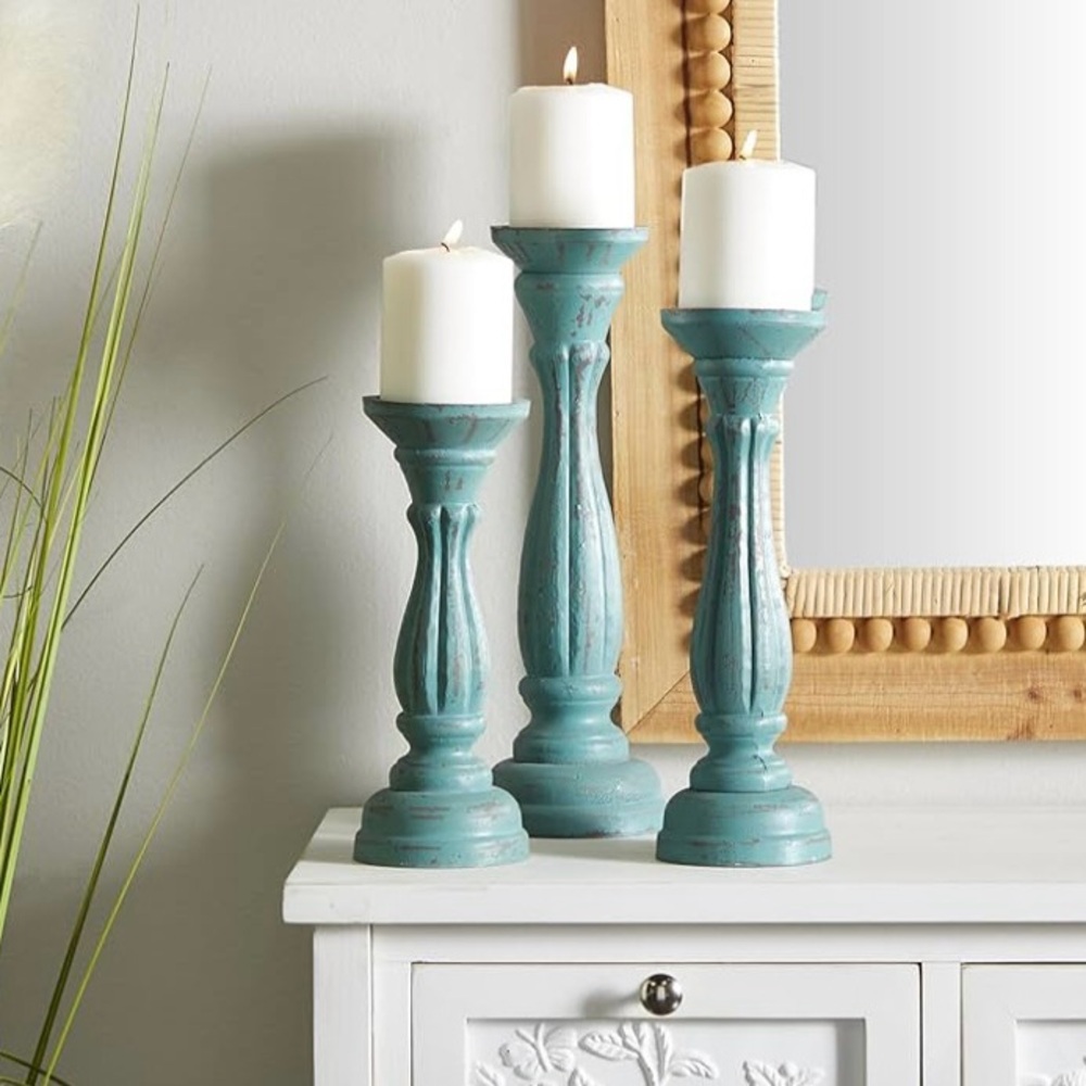 Deco 79 Wood Candle Holder 15, 13, 11-Inch Set of 3